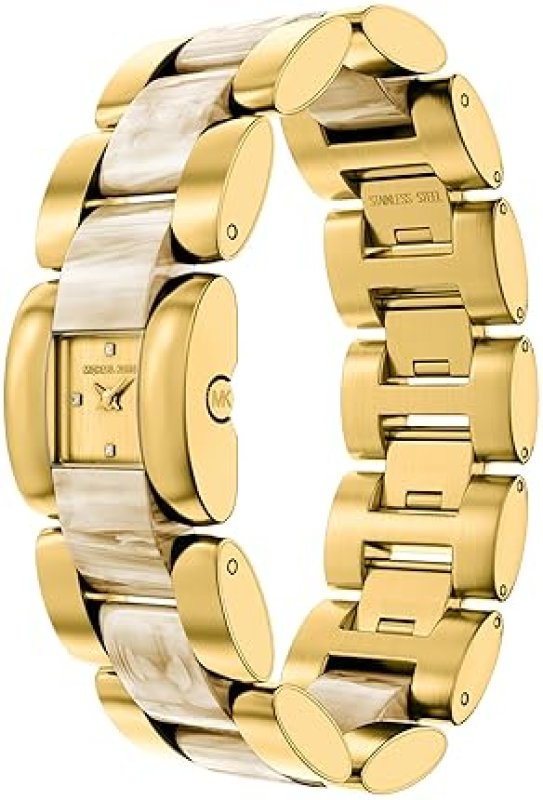 MICHAEL KORS WOMENS DARRINGTON WHITE ACETATE GOLD-TONE STAINLESS STEEL WATCH MK7592