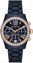 MICHAEL KORS LEXINGTON WOMENS BLUE CERAMIC CHRONOGRAPH WATCH STYLISH DESIGNER TIMEPIECE