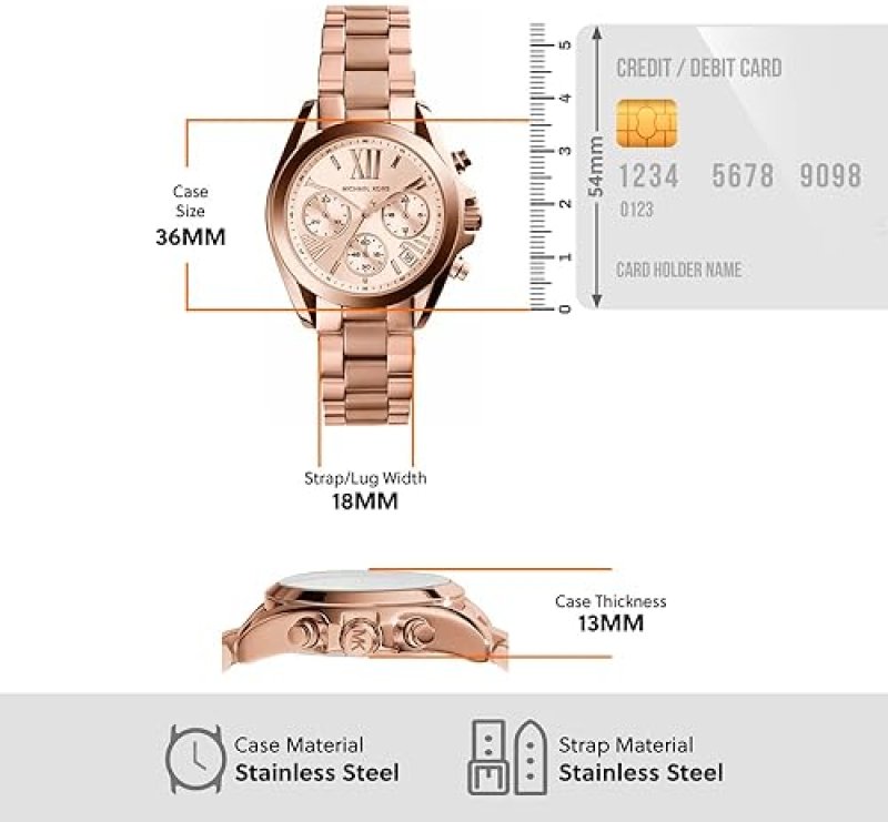 MICHAEL KORS BRADSHAW WOMENS STAINLESS STEEL CHRONOGRAPH WATCH WITH STEEL OR LEATHER BAND