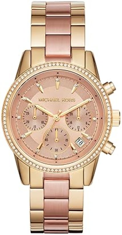 MICHAEL KORS BRYANT WOMENS CHRONOGRAPH WATCH STAINLESS STEEL PAVé CRYSTAL ELEGANT DESIGN