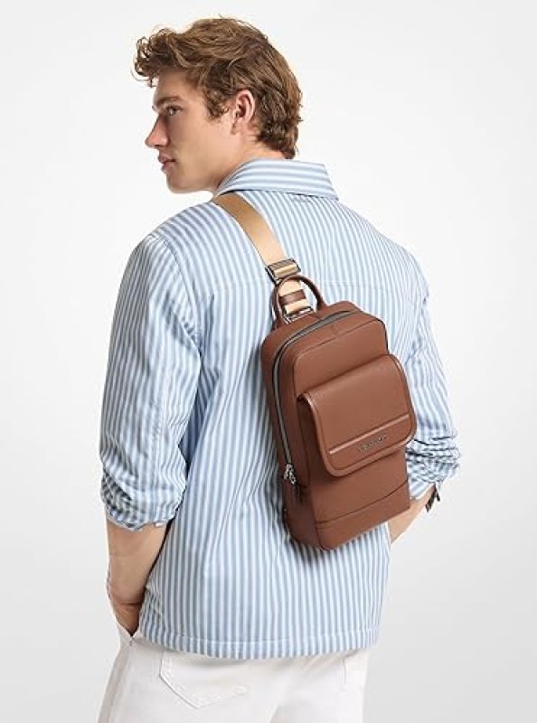 MICHAEL KORS MENS JET SET TOURING SLINGPACK MATTE PEBBLE EMBOSSED LEATHER LUGGAGE BAG