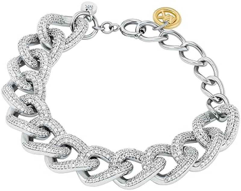 MICHAEL KORS WOMENS SILVER PAVé CHAIN BRACELET MKJ8575931 STYLISH DESIGNER JEWELRY
