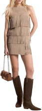 MICHAEL KORS WOMENS SUEDE TIERED MINI DRESS STYLISH ELEGANT EVENING WEAR