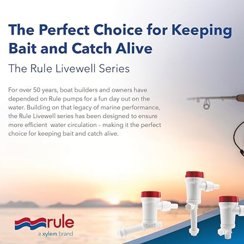 RULE 601C LIVEWELL PUMP 500 GPH ANGLED THRU-HULL ANTI-AIRLOCK MARINE BAITWELL CIRCULATION