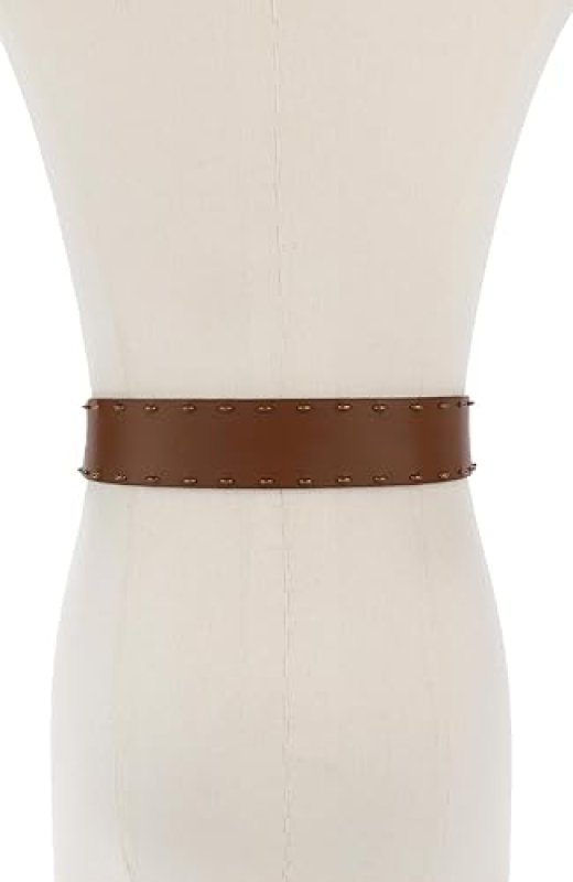 MICHAEL KORS WOMENS 1.65 INCH HALF MOON STUDDED BELT ADJUSTABLE STYLISH NON-REVERSIBLE FIT