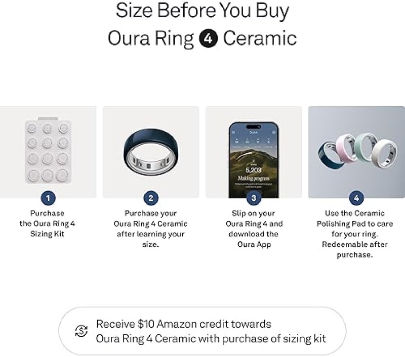 OURA RING 4 CERAMIC MIDNIGHT SIZE 8 SLEEP, ACTIVITY WOMEN S HEALTH TRACKER, 8-DAY BATTERY, ANDROID I