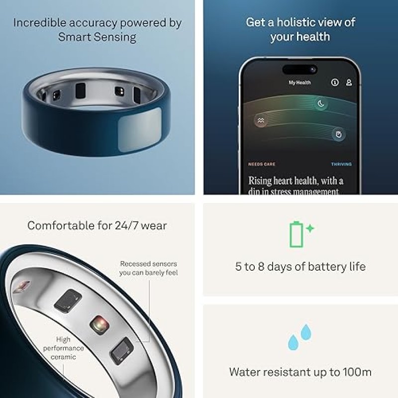 OURA RING 4 CERAMIC MIDNIGHT SIZE 8 SLEEP, ACTIVITY WOMEN S HEALTH TRACKER, 8-DAY BATTERY, ANDROID I
