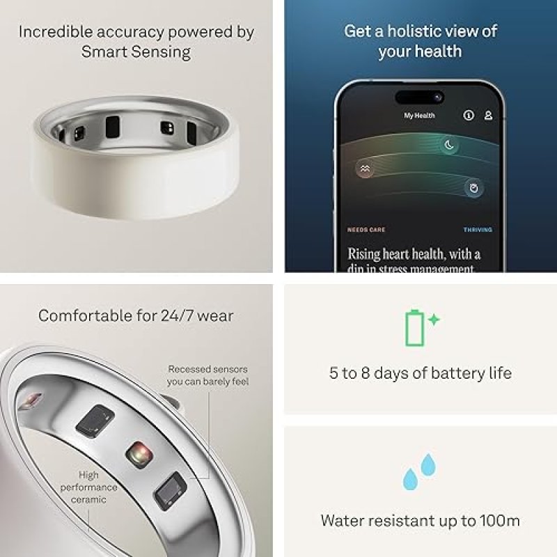 OURA RING 4 CERAMIC CLOUD SIZE 8 SLEEP, ACTIVITY, WOMEN S HEALTH, AI ADVISOR, 8-DAY BATTERY