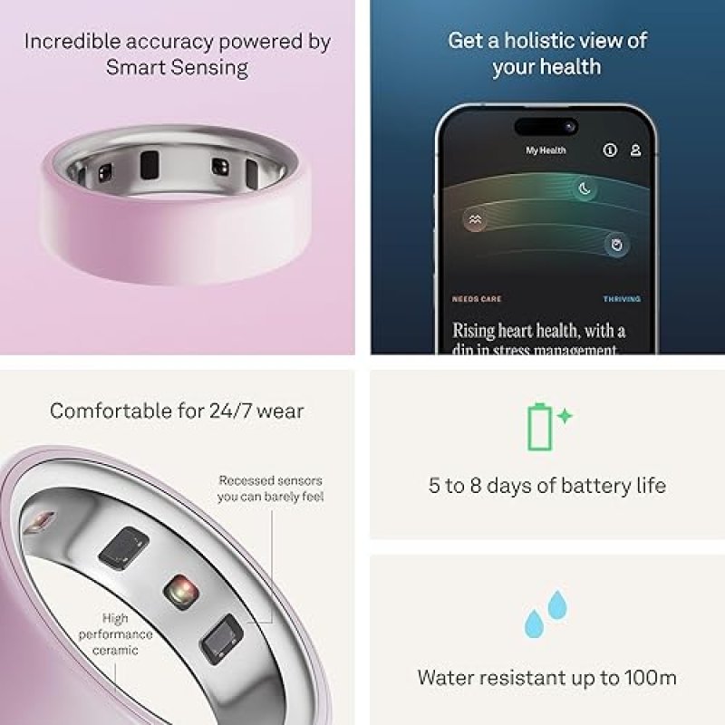 OURA RING 4 CERAMIC PETAL SIZE 8 SLEEP, ACTIVITY, WOMEN S HEALTH, AI, 8-DAY BATTERY, ANDROID IOS