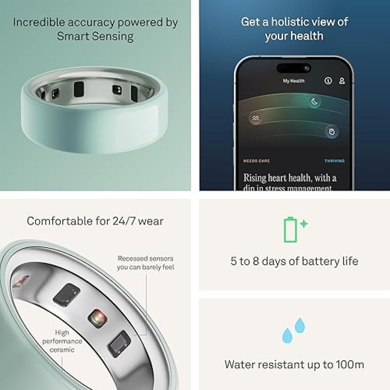 OURA RING 4 CERAMIC TIDE SIZE 8 SLEEP, ACTIVITY WOMEN S HEALTH TRACKER, 8-DAY BATTERY, ANDROID IOS