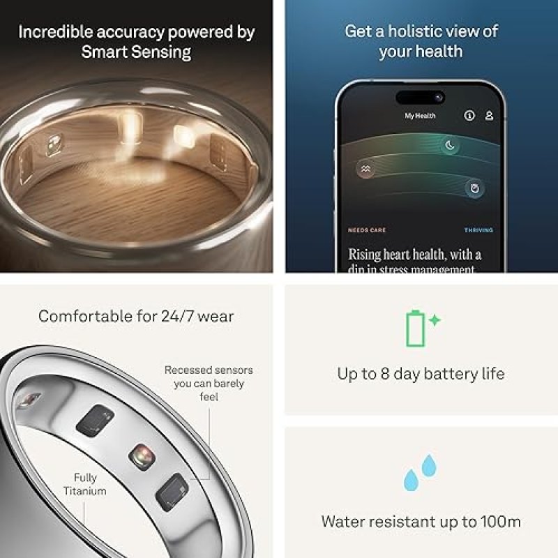 OURA RING 4 SILVER SIZE 8 SLEEP TRACKER, ACTIVITY MONITOR, WOMEN S HEALTH, AI ADVISOR, 8-DAY BATTERY