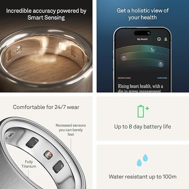 OURA RING 4 BRUSHED SILVER SIZE 10 SLEEP, ACTIVITY HEALTH TRACKER, AI ADVISOR, 8-DAY BATTERY