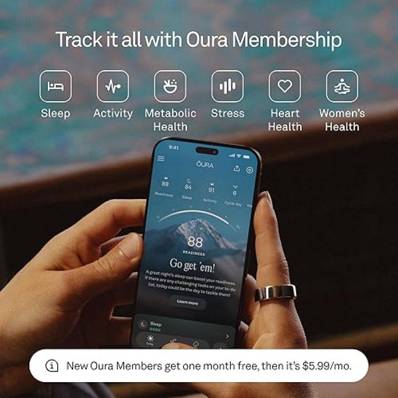 OURA RING GENERATION 4 GOLD SIZE 8 SLEEP, ACTIVITY, WOMEN S HEALTH TRACKER, AI ADVISOR, 8-DAY BATTER