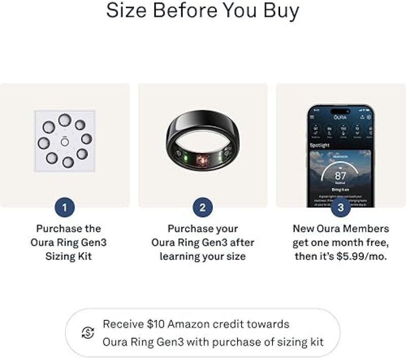 OURA RING GEN3 HORIZON BLACK SIZE 13 WITH SIZING KIT SLEEP FITNESS TRACKER, 5-7 DAY BATTERY