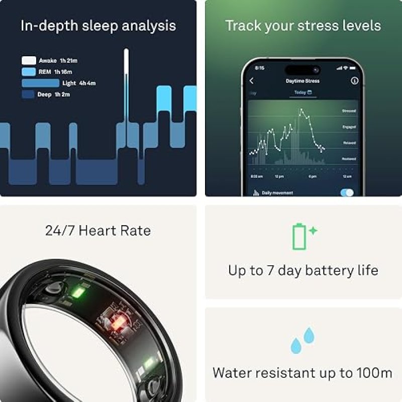OURA RING GEN3 HORIZON BLACK SIZE 13 WITH SIZING KIT SLEEP FITNESS TRACKER, 5-7 DAY BATTERY