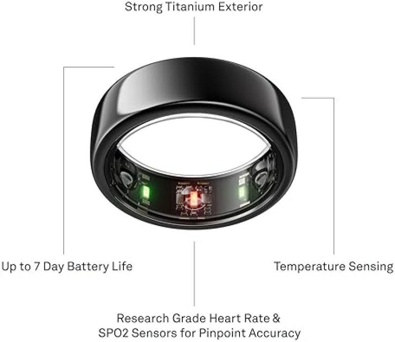 OURA RING GEN3 HORIZON BLACK SIZE 13 WITH SIZING KIT SLEEP FITNESS TRACKER, 5-7 DAY BATTERY