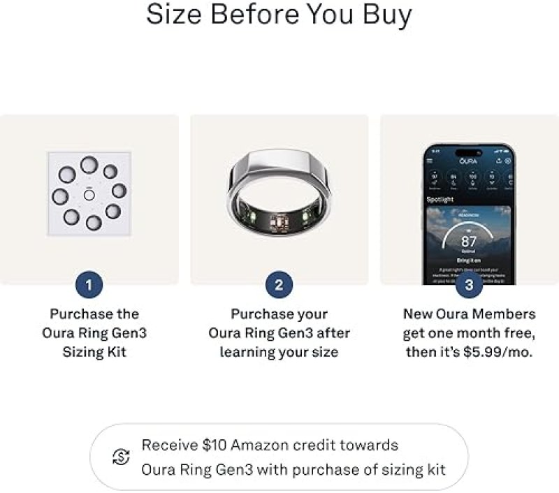 OURA RING GEN3 HERITAGE SILVER SIZE 6 WITH SIZING KIT SLEEP, HEART RATE FITNESS TRACKER