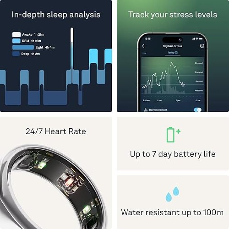 OURA RING GEN3 HERITAGE SILVER SIZE 6 WITH SIZING KIT SLEEP, HEART RATE FITNESS TRACKER