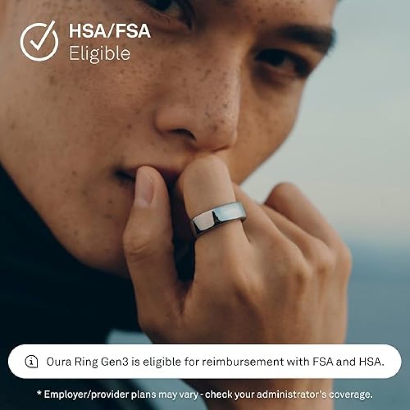 OURA RING GEN3 HORIZON SILVER SIZE 8 WITH SIZING KIT SLEEP FITNESS TRACKER, 5-7 DAYS BATTERY