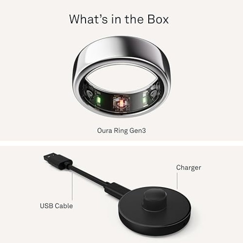 OURA RING GEN3 HORIZON SILVER SIZE 8 WITH SIZING KIT SLEEP FITNESS TRACKER, 5-7 DAYS BATTERY
