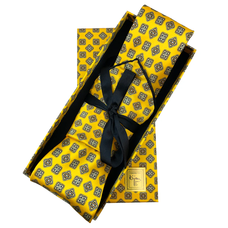 BIJAN PURE SILK TIE SET YELLOW