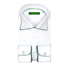 BIJAN DRESS SHIRT WITH GREEN PIPING DETAIL WHITE