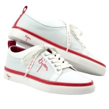 BIJAN RED  WHITE FINE LEATHER SNEAKERS WITH BIJAN RED DETAIL