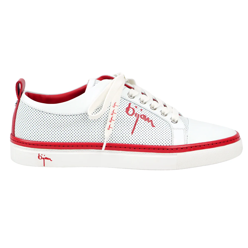 BIJAN RED  WHITE FINE LEATHER SNEAKERS WITH BIJAN RED DETAIL