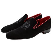 BIJAN RED  BLACK AND RED SUEDE LOAFER