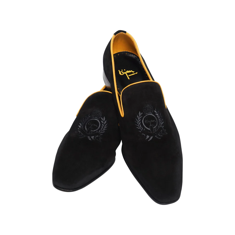BIJAN YELLOW  BLACK AND YELLOW SUEDE LOAFER