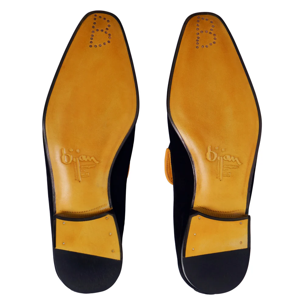 BIJAN YELLOW  BLACK AND YELLOW SUEDE LOAFER