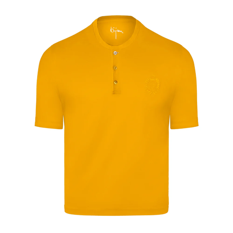 BIJAN T-SHIRTS  YELLOW ROUND NECK SHORT SLEEVE T-SHIRT WITH 3 BUTTONS