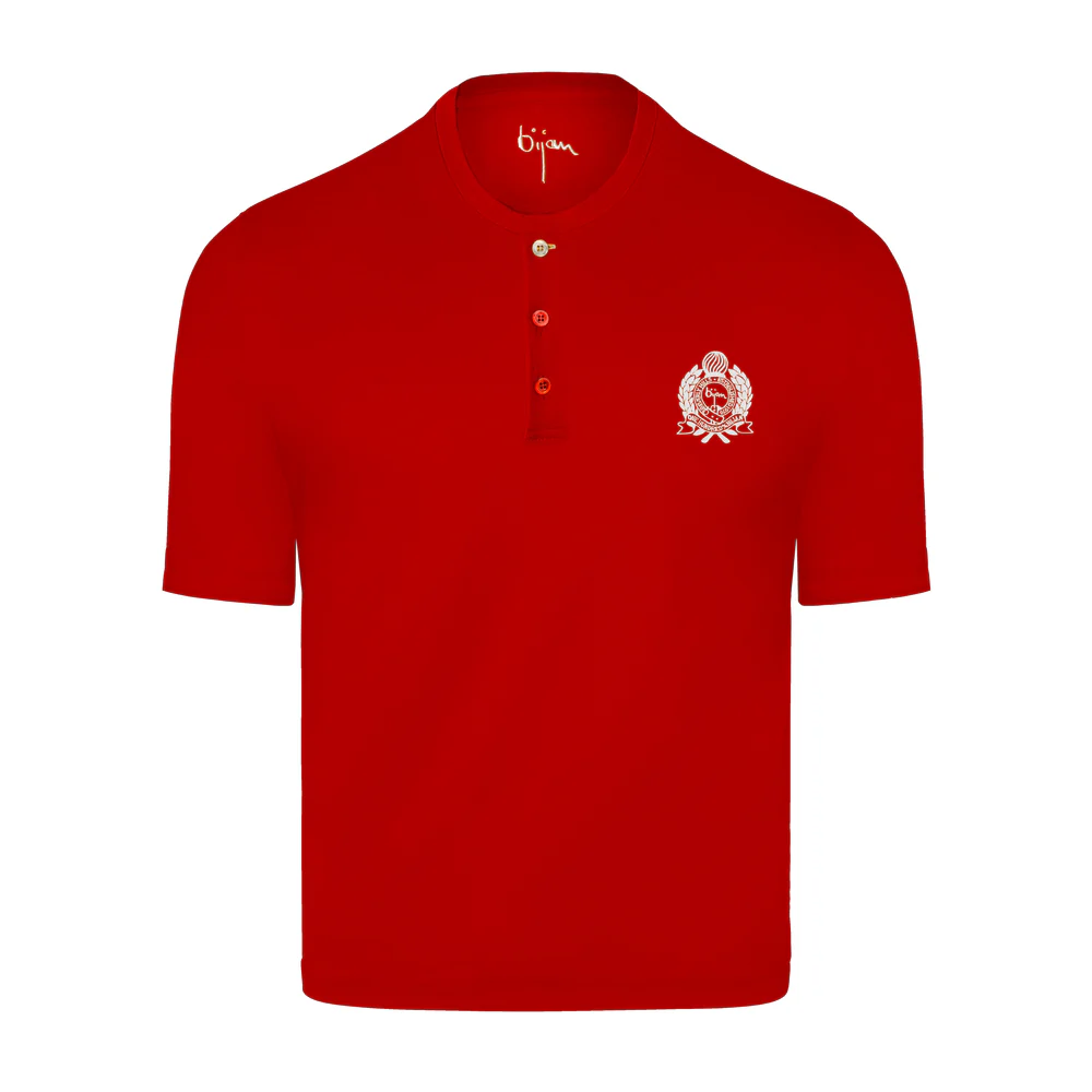 BIJANRED  RED ROUND NECK SHORT SLEEVE T-SHIRT WITH 3 BUTTONS