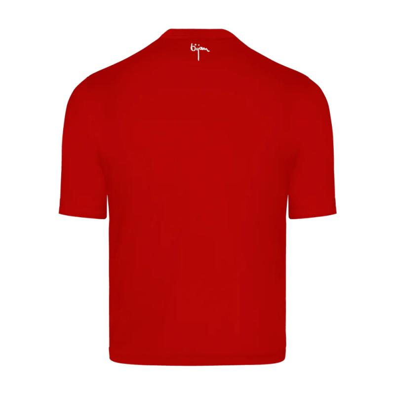 BIJANRED  RED ROUND NECK SHORT SLEEVE T-SHIRT WITH 3 BUTTONS