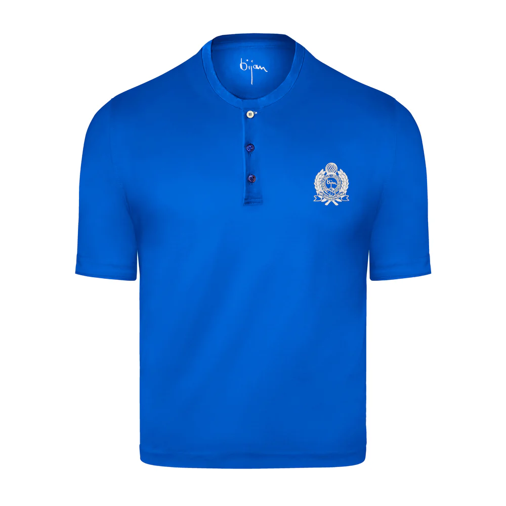 BIJAN BLUE ROUND NECK SHORT SLEEVE T-SHIRT WITH 3 BUTTONS