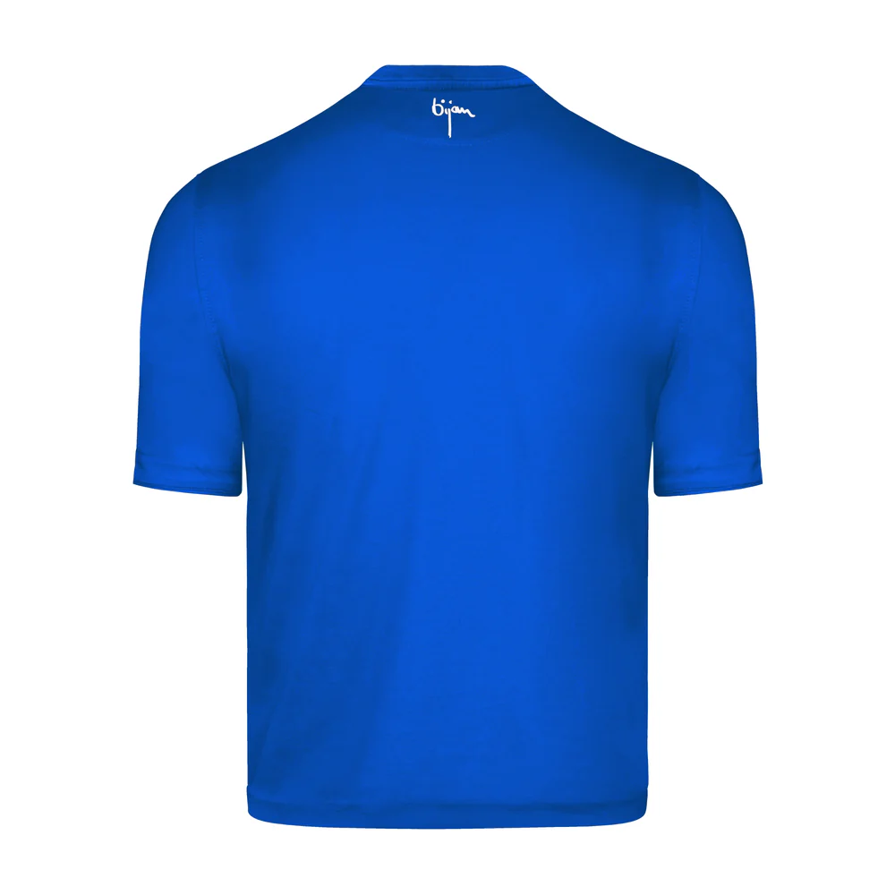 BIJAN BLUE ROUND NECK SHORT SLEEVE T-SHIRT WITH 3 BUTTONS