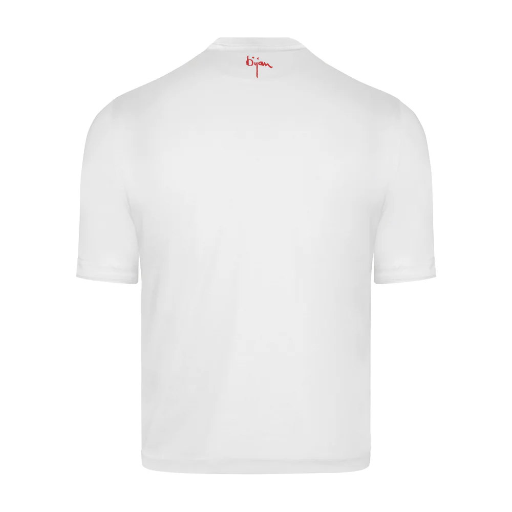 BIJAN WHITE ROUND NECK SHORT SLEEVE T-SHIRT WITH 3 BUTTONS
