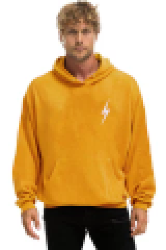 AVIATOR NATION BOLT STITCH RELAXED PULLOVER HOODIE - VINTAGE GOLD // WHITE