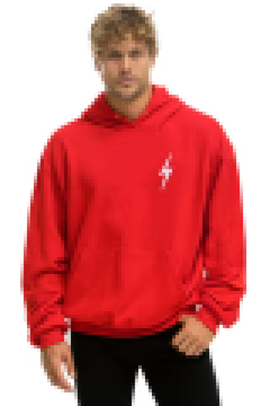 AVIATOR NATION BOLT STITCH RELAXED PULLOVER HOODIE - RED // WHITE
