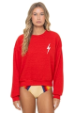 AVIATOR NATION BOLT STITCH RELAXED CREW SWEATSHIRT - RED // WHITE