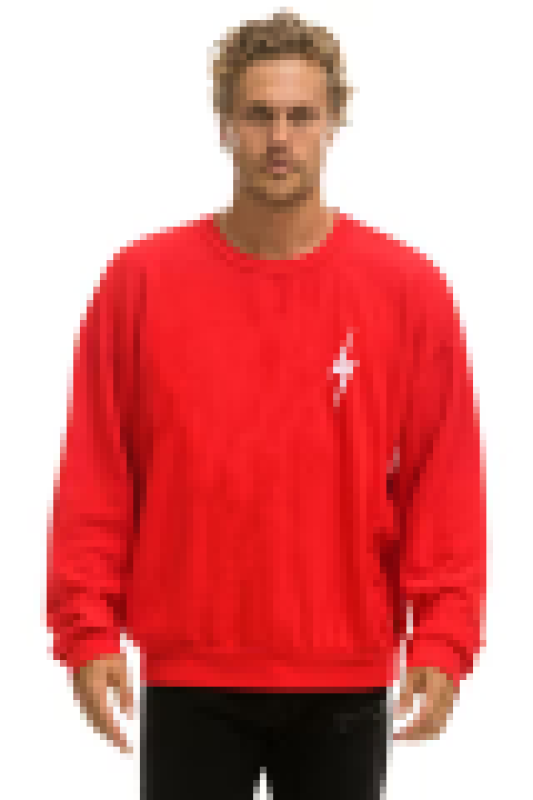 AVIATOR NATION BOLT STITCH RELAXED CREW SWEATSHIRT - RED // WHITE
