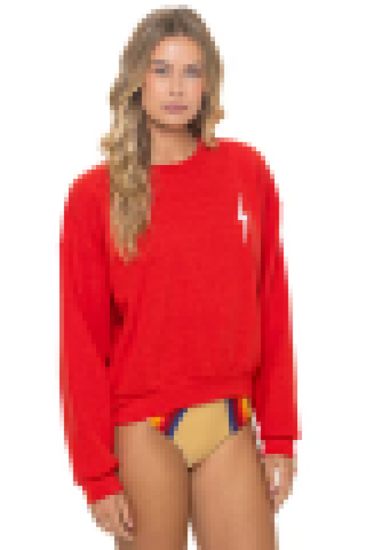 AVIATOR NATION BOLT STITCH RELAXED CREW SWEATSHIRT - RED // WHITE