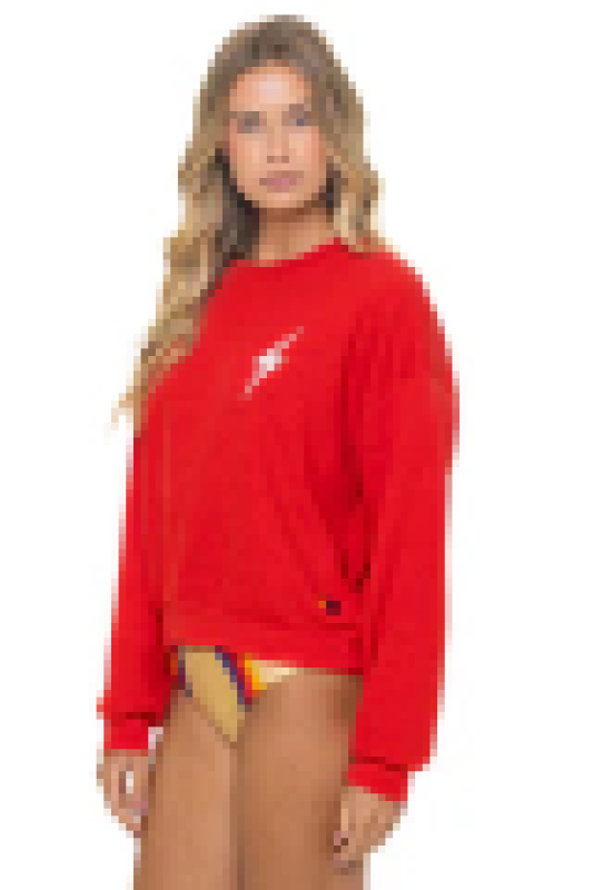AVIATOR NATION BOLT STITCH RELAXED CREW SWEATSHIRT - RED // WHITE