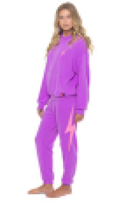 AVIATOR NATION BOLT STITCH RELAXED PULLOVER HOODIE - NEON PURPLE // NEON PINK