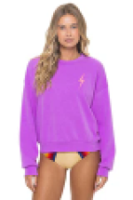 AVIATOR NATION BOLT STITCH RELAXED CREW SWEATSHIRT - NEON PURPLE // NEON PINK