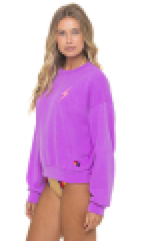 AVIATOR NATION BOLT STITCH RELAXED CREW SWEATSHIRT - NEON PURPLE // NEON PINK