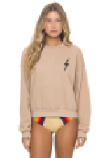 AVIATOR NATION BOLT STITCH RELAXED CREW SWEATSHIRT - SAND