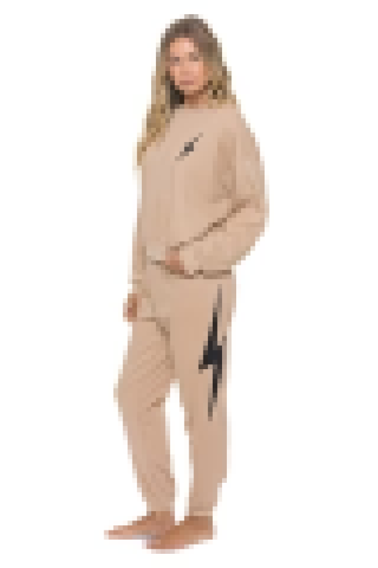 AVIATOR NATION BOLT STITCH RELAXED CREW SWEATSHIRT - SAND