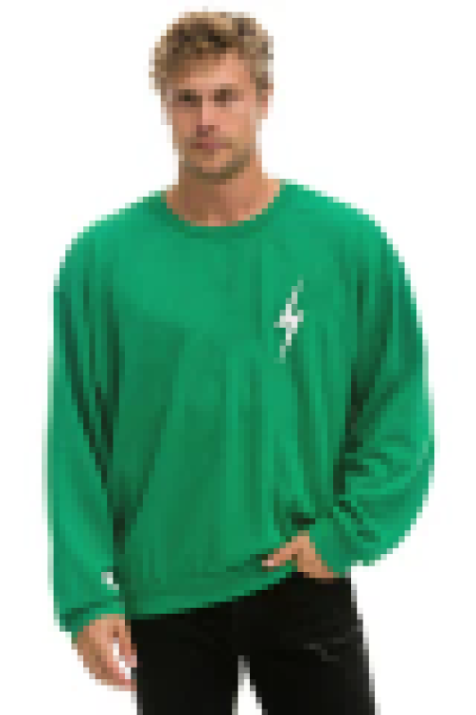 AVIATOR NATION BOLT STITCH RELAXED CREW SWEATSHIRT - KELLY GREEN // WHITE