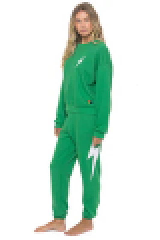 AVIATOR NATION BOLT STITCH RELAXED CREW SWEATSHIRT - KELLY GREEN // WHITE